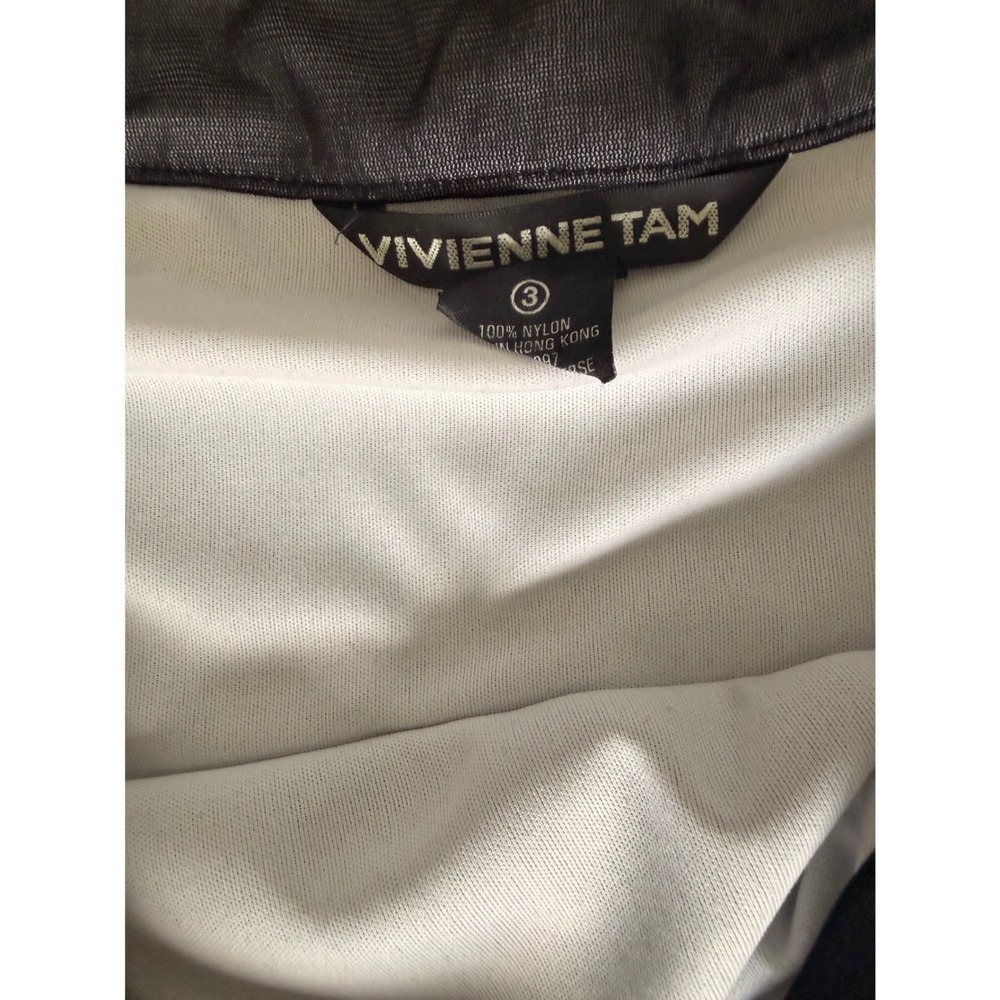 Vivienne Tam Mesh Midi Skirt Metallic Charcoal Grey Pleated Ribbon Detail Size 3 - Picture 4 of 4
